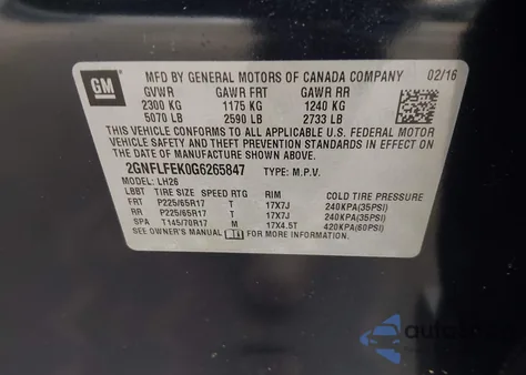 2016 Chevrolet Equinox Lt z USA, uszkodzony, nr VIN 2GNFLFEK0G6265847